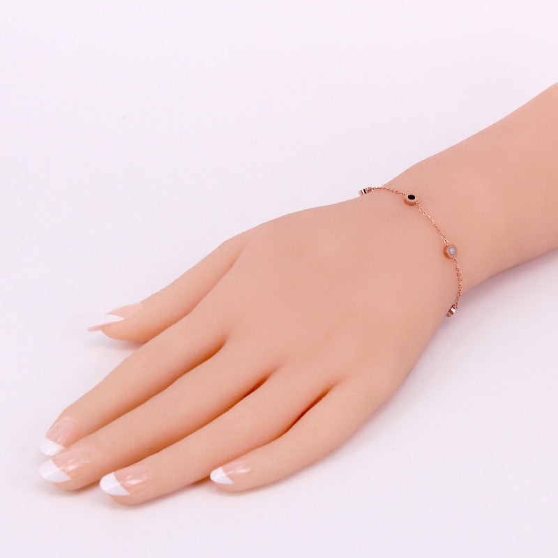 JeeMango Titanium Steel Bohemia Shell & Acrylic Chain Link Bracelets For Women Girl Trendy Roman Numerals Charm Bracelet JB20027