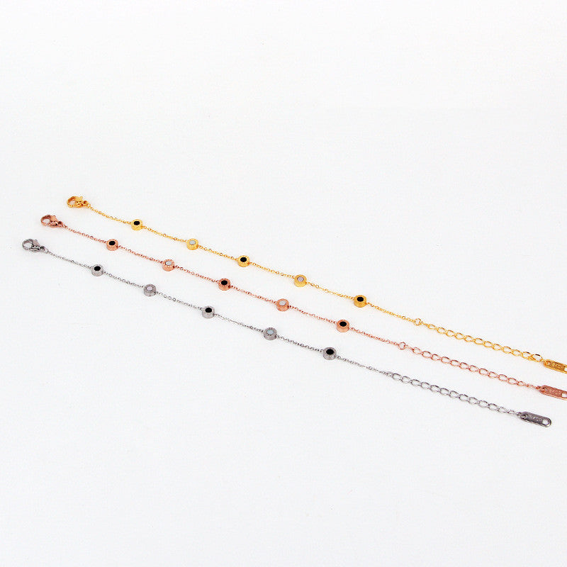 JeeMango Titanium Steel Bohemia Shell & Acrylic Chain Link Bracelets For Women Girl Trendy Roman Numerals Charm Bracelet JB20027