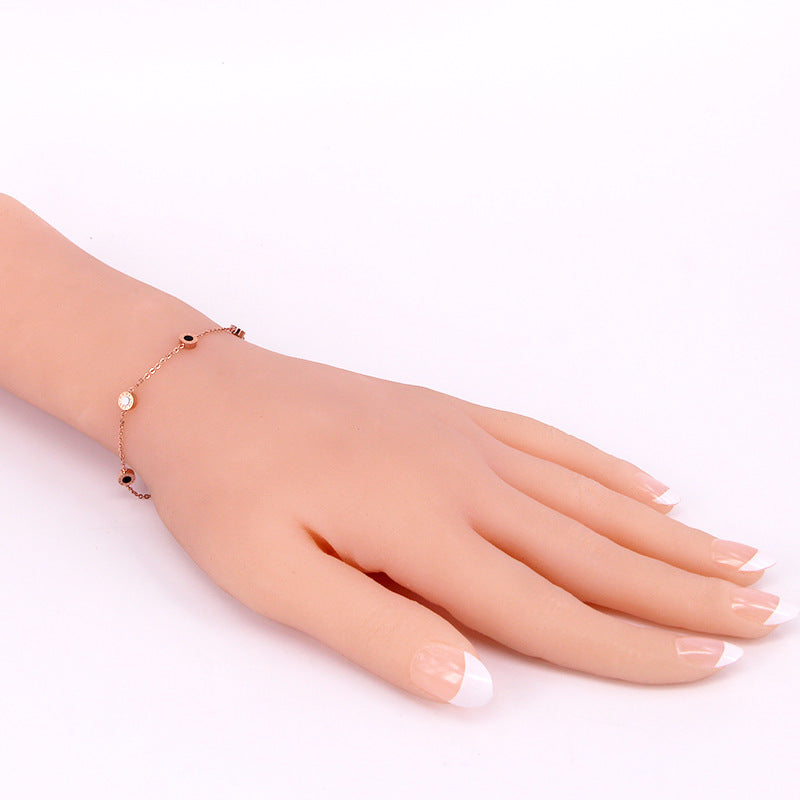 JeeMango Titanium Steel Bohemia Shell & Acrylic Chain Link Bracelets For Women Girl Trendy Roman Numerals Charm Bracelet JB20027