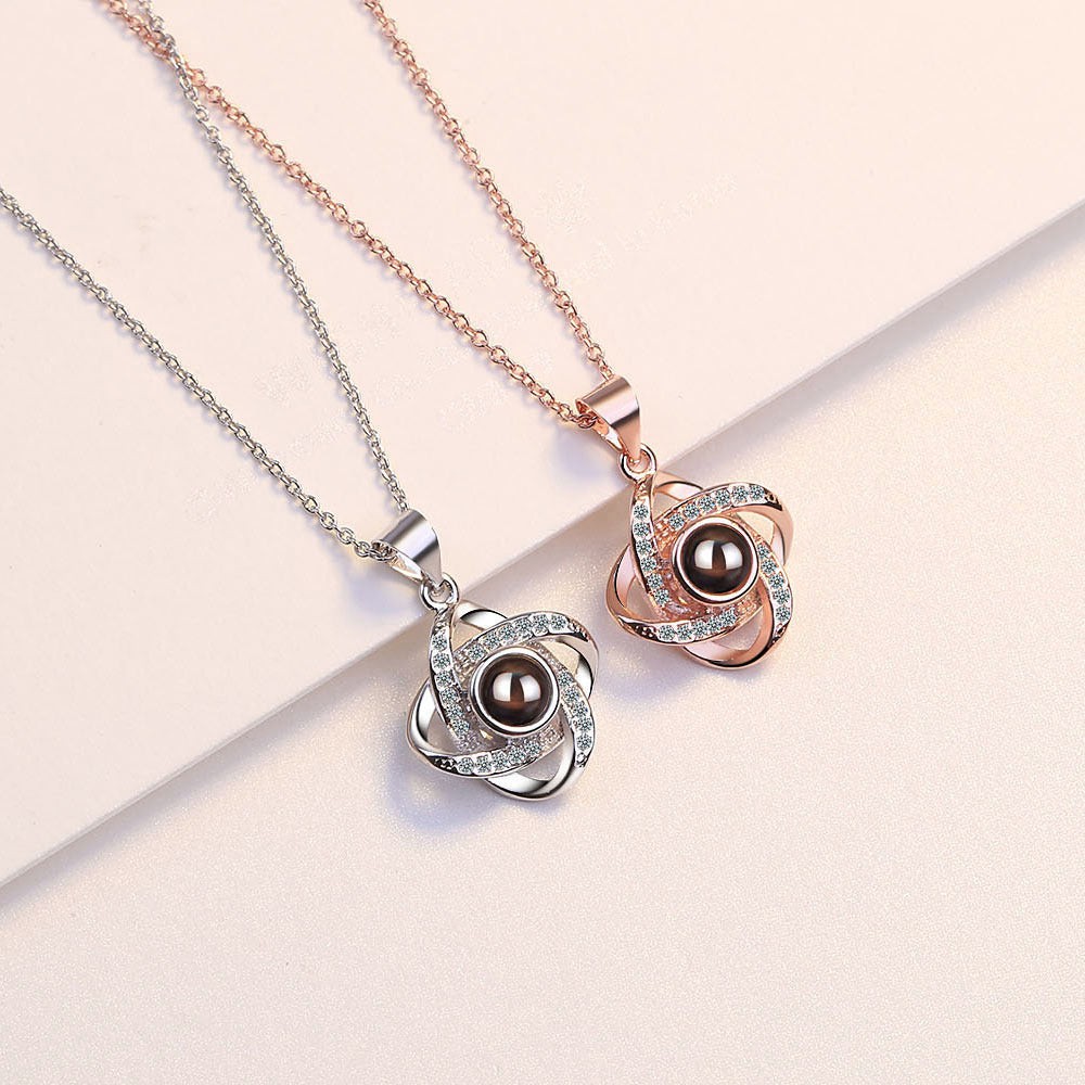 S925 Sterling Silver Four-leaf Clover Projection Necklace Women